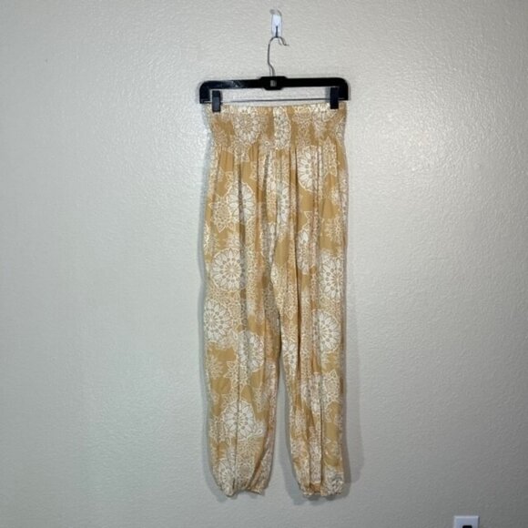 Lotus and Luna Pants Womens Small Harem Jogger Pull On BOHO Yellow White - Picture 4 of 4